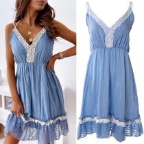Casual Lace Splice V-neck Tiered Slip Dress