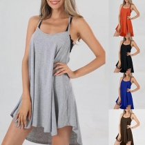 Casual Solid Color Hög-låg Maxi Klänning