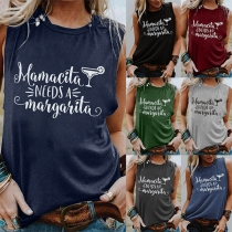 Letter Shirt tryckta rundhalsade ärmfria tröjan