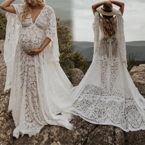 Fashion Lace V-neck Big Hemline Maternity Party Dress