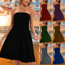Sexig Smocked Strapless Klänning för avslappnade tillfällen