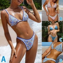 Sexy Floral Printed Cross-criss Bikini Set