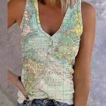Fashion Maps tryckt V-ringad ärmlös skjorta