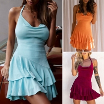 Sexy Draped Neck Ruffled Halter Dress