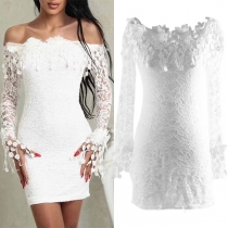 Sexy Solid Color Off-the-shoulder Lace Halter Bodycon Dress