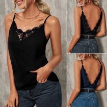 Sexy Lace Spliced Backless Cami Top