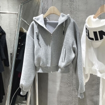 Casual Letter Print Hooded Sweatshirt Jacket