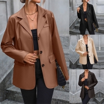 Street Fashion PU-Jacka med Enfärgad Lapel och Långärm i Konstläder