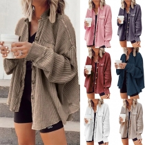 Fashion Vertical Stripe Contrast Color Long Sleeve Irregular Hemline Shirt