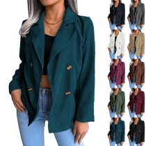 Fashion Solid Color Double-button Notch Lapel Corduroy Blazer