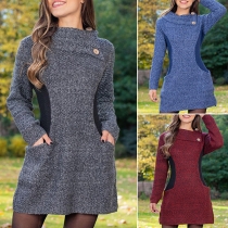 Casual Contrast Color Long Sleeve Mini Dress