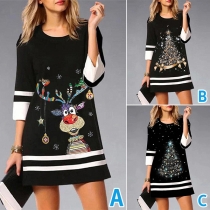 Fashion Elbow Sleeve Round Neck Christmas Dress
