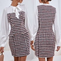 Elegant Spliced Long Sleeve Double-breasted Dress