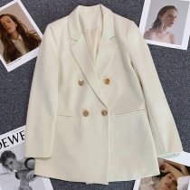 Elegant Solid Color Notch Lapel Double-breasted Long Sleeve Blazer