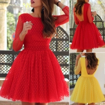 Sexy Swiss-dot Backless Fit & Flare Party Dress