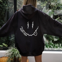 Fashion Cute Face Printed Black Hoodie Sweatshirt