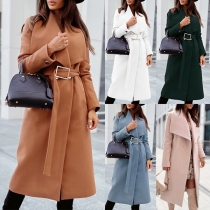 Fashion Solid Color Lapel Longline Jacket