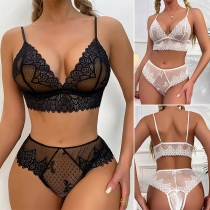 Sexy Semi-through Dot Printed Lace Two-piece Lingerie Set