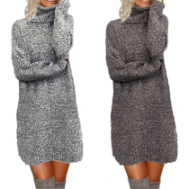 Elegant Turtleneck Long Sleeve Knitted Dress