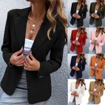 Elegant Solid Color Lapel Long Sleeve Blazer