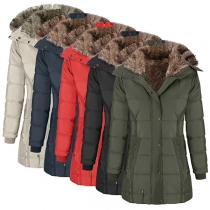 Fashion Warm Plush Lined Long Sleeve Hooded Coat