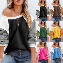 Fashion Contrast Color Round Neck Long Sleeve Sweatshirt