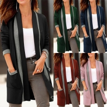 Fashion Contrast Color Long Sleeve Cardigan