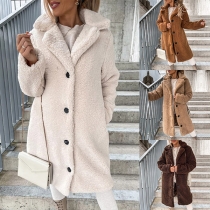Fashion Solid Color Lapel Long Sleeve Plush Jacket