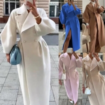 Gatumode Enfärgad Lapel Lantern Sleeve Dubbelknäppt Duffle Coat