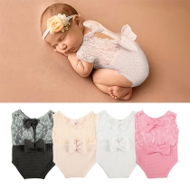 Fashion Lace Spliced Round Neck One-piece Romper for Baby