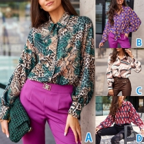 Street Fashion Geometric Patterns Leopard Printed Loose Shirt