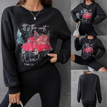 Casual Round Neck Long Sleeve Printed Christmas Shirt