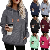 Casual Solid Color Plaid Long Sleeve Hoodie Sweatshirt