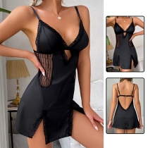 Sexy Lace Spliced V-neck Backless Nightwear Dress