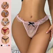 Sexy Semi-through Ruffled Dot Printed Low-rise Briefs