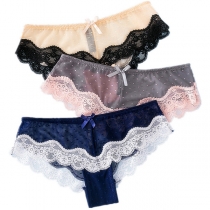 Fashion Lace Spliced Dot Printed Low-rise Brief-2 Piece/Set