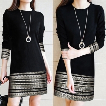 Casual Round Neck Elbow Sleeve Printed Dress