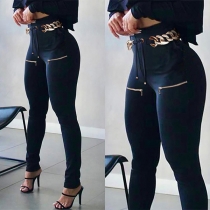 Fashion High-rise Chain Skinny Pants