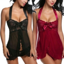 Fashion Two-piece Lace Spliced Nightwear Dress consist of Halter Nightwear Dress and Panties