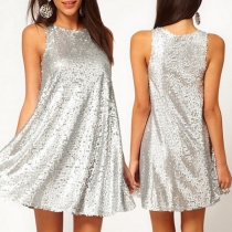 Fashion Sequined Round Neck Sleeveless Mini Dress