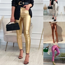 Mode ljusa färger, Medelhöga konstläder PU skinny byxor
