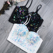 Sexy Bling-bling Sequin Sweetheart Cami Crop Top