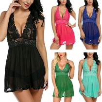 Sexy Lace Spliced V-neck Backless Nightwear Dress