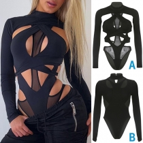 Sexig Mock Neck-långärmad body med enfärgad utskärning