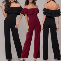Sexy Solid Color Strapless Ruffled Wide-leg Jumpsuit