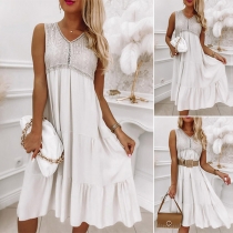 Fashion Lace Spliced V-neck Sleeveless Dress