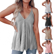 Casual Solid Color V-neck Knitted Cami Shirt