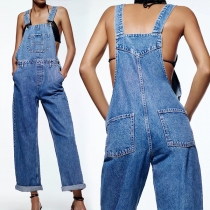 Fashion Old-washed Wide-leg Denim Jumpsuit for Women