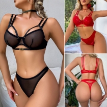 Sexy Cutout Semi-through Three-piece Lingerie Set