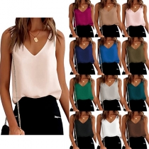 Casual Solid Color V-neck Basic Sleeveless Shirt